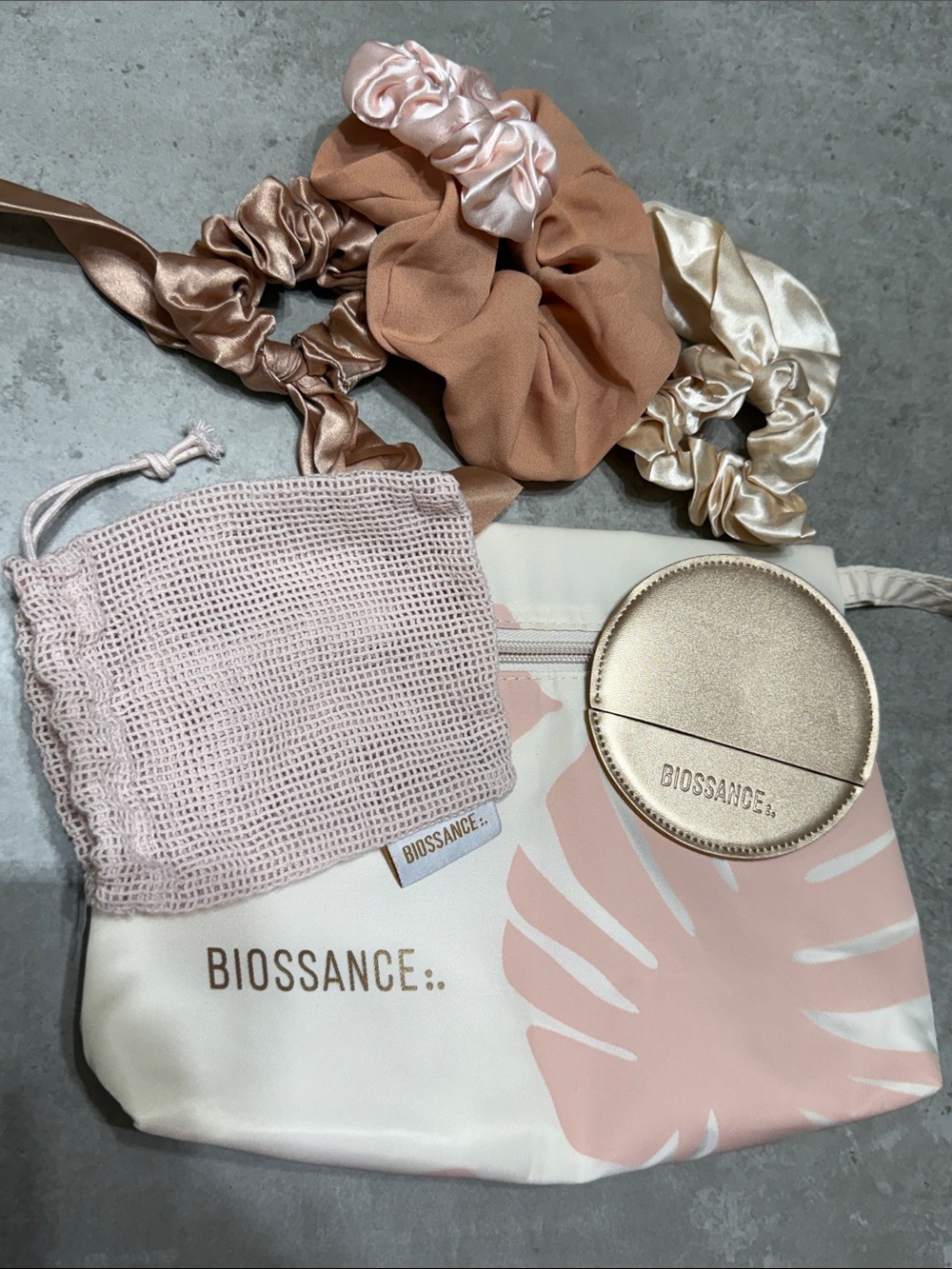 BUNDLE Biossance Pink and White Leaf-Print Cosmetic Pouch